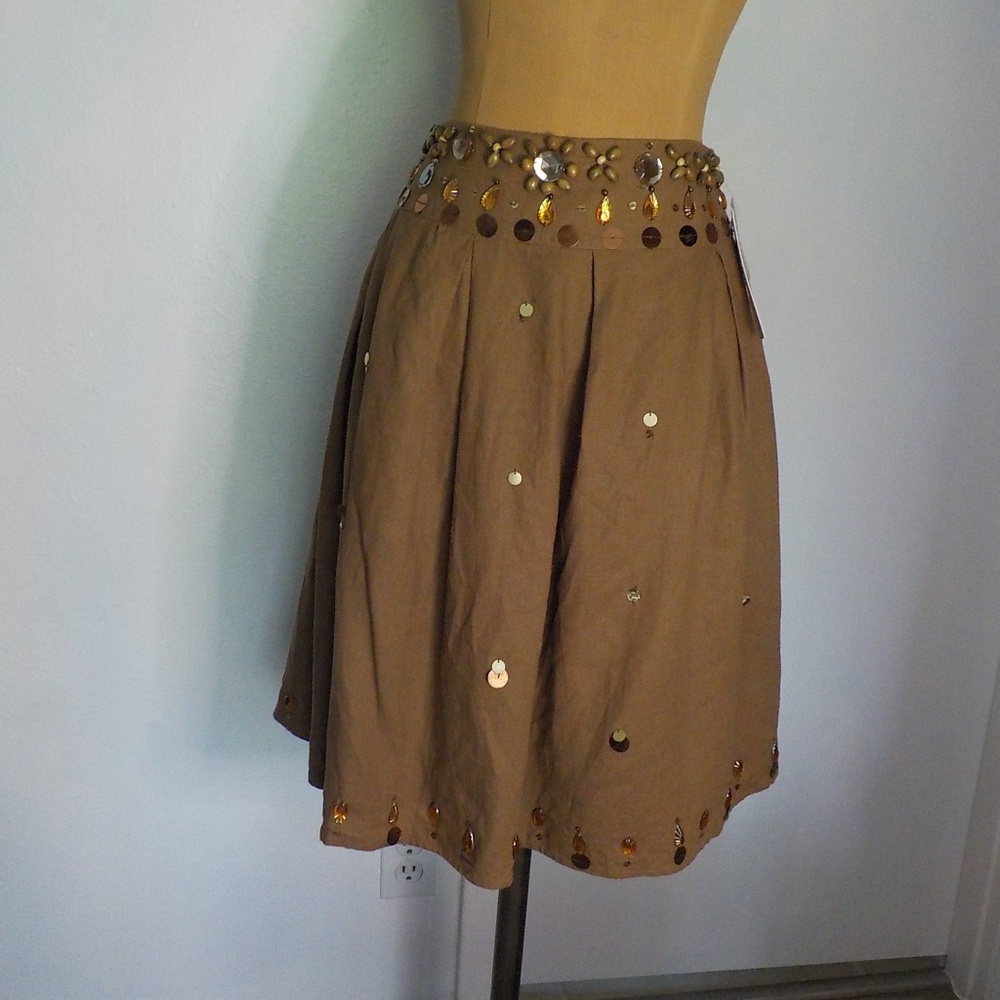 Carole Little Brown Bejeweled Skirt